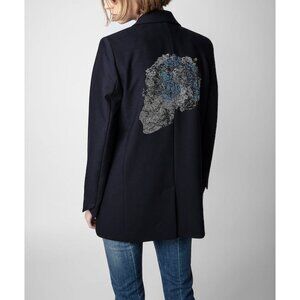 Zadig & Voltaire Navy Strass Blazer with Skull Rhinestone Back